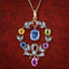 Antique Edwardian Gemstone Harlequin Pendant Necklace