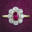 Antique Edwardian Ruby Diamond Daisy Cluster Ring 0.70ct Ruby