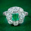 Art Deco Emerald Diamond Cluster Ring 0.38ct Emerald