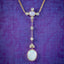 Antique Edwardian Opal Diamond Pendant Necklace 18ct Gold