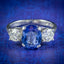 SAPPHIRE DIAMOND TRILOGY RING PLATINUM 3.38CT SAPPHIRE 1.20CT OF DIAMOND