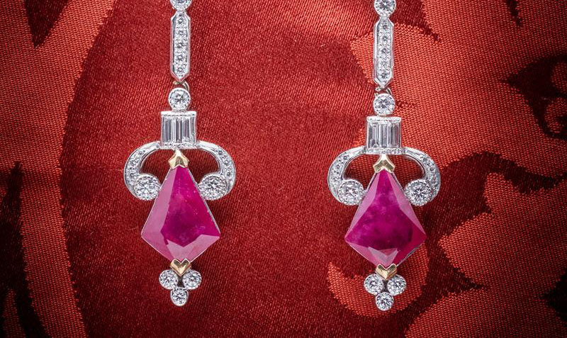 Fancy-Cut Ruby Diamond Earrings