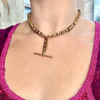 Antique Victorian Fetter Link Albert Chain 9ct Gold With T-Bar