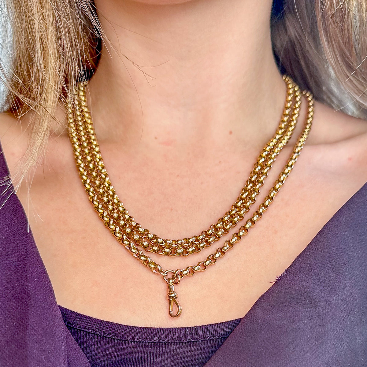 Antique Victorian Long Guard Chain 9ct Gold 61 Inches