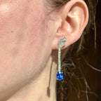 Art Deco Style Ceylon Sapphire Diamond Earrings With Cert And Box