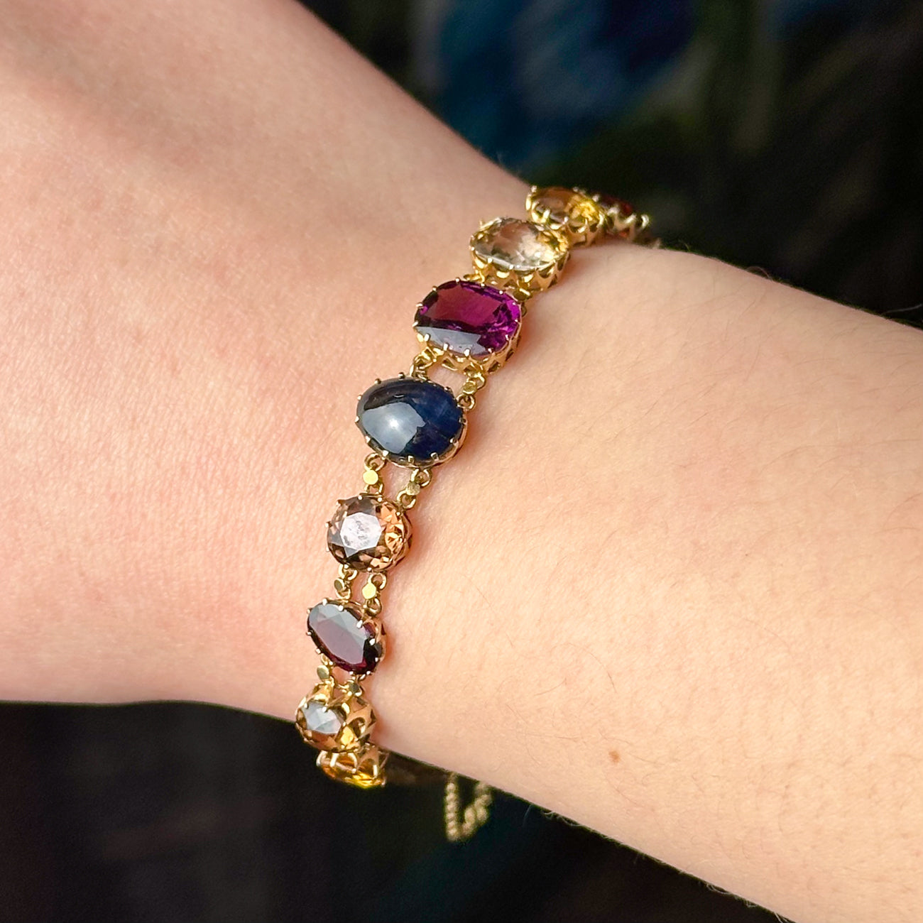 Antique Victorian Gemstone Harlequin Bracelet 15ct Gold