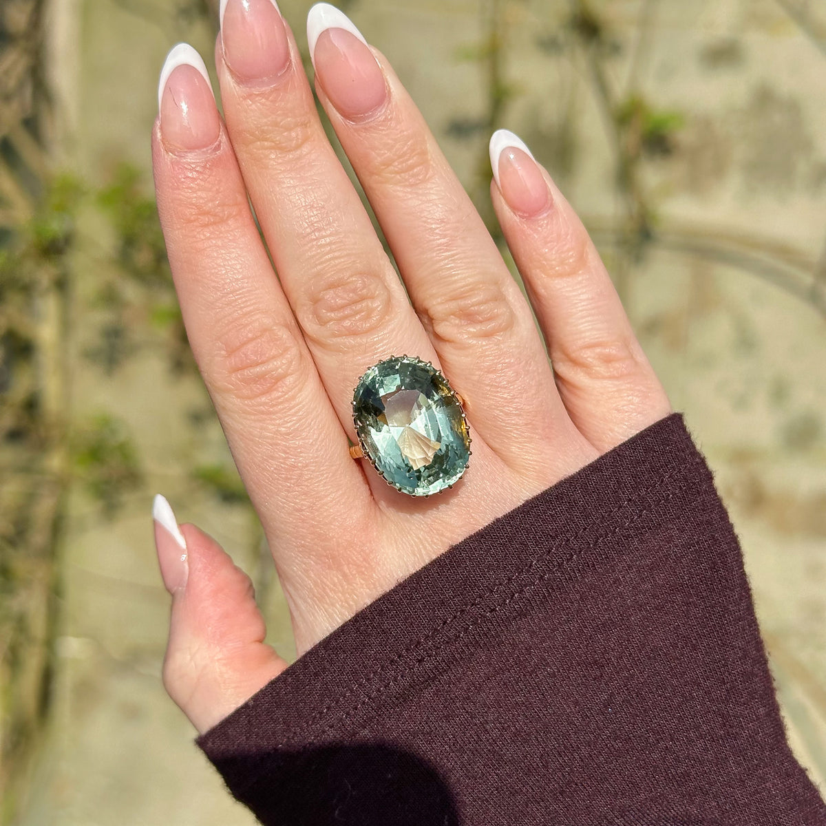 Antique Victorian Green Aquamarine Ring 17ct Aqua