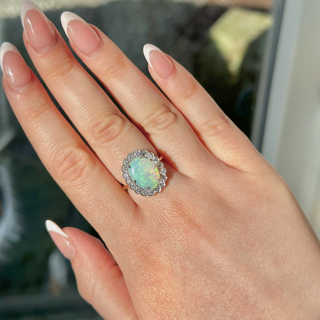 Edwardian Style Opal Diamond Daisy Cluster Ring 3ct Opal