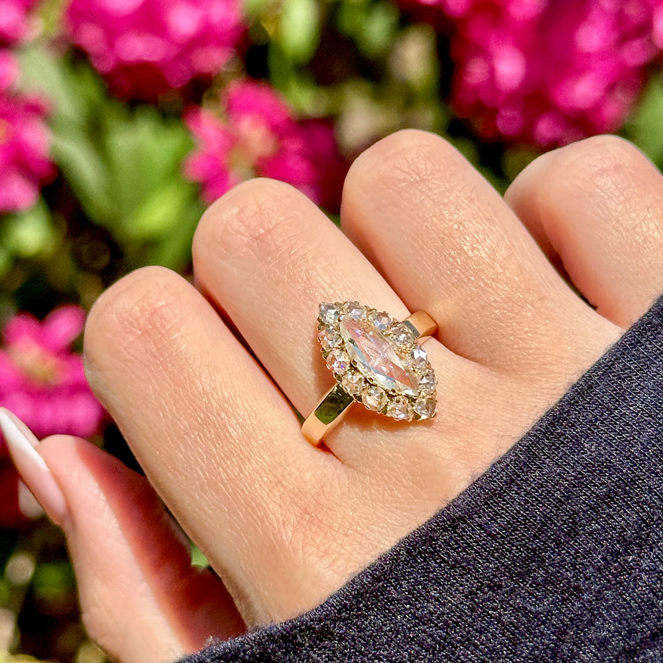 Antique Victorian Diamond Navette Cluster Ring 2ct Of Diamond