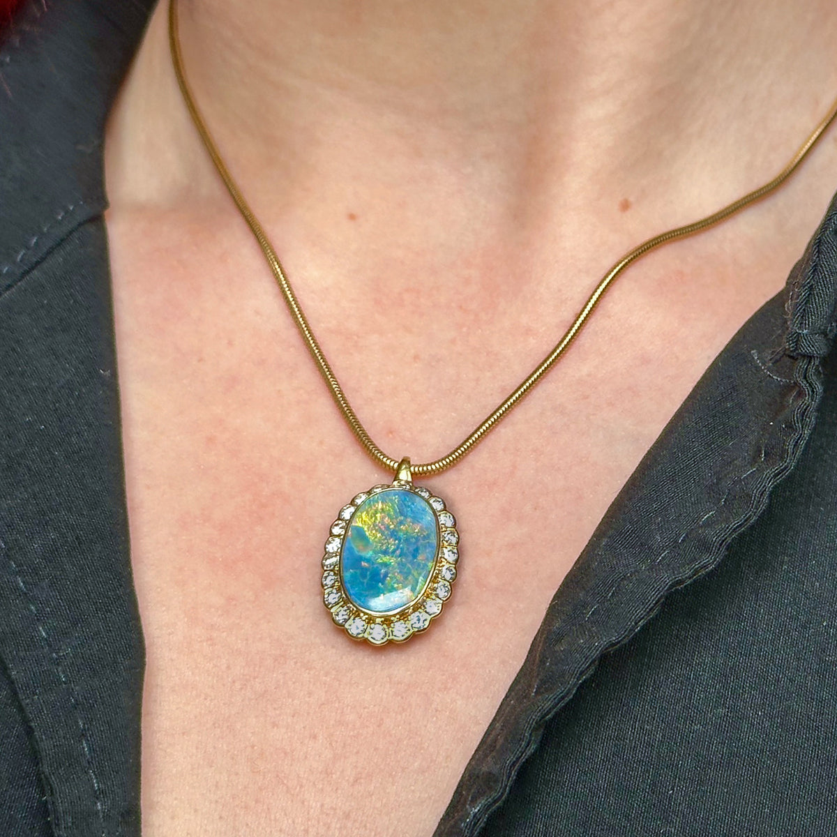 Edwardian Style Boodles Black Opal Diamond Pendant Necklace 18ct Gold
