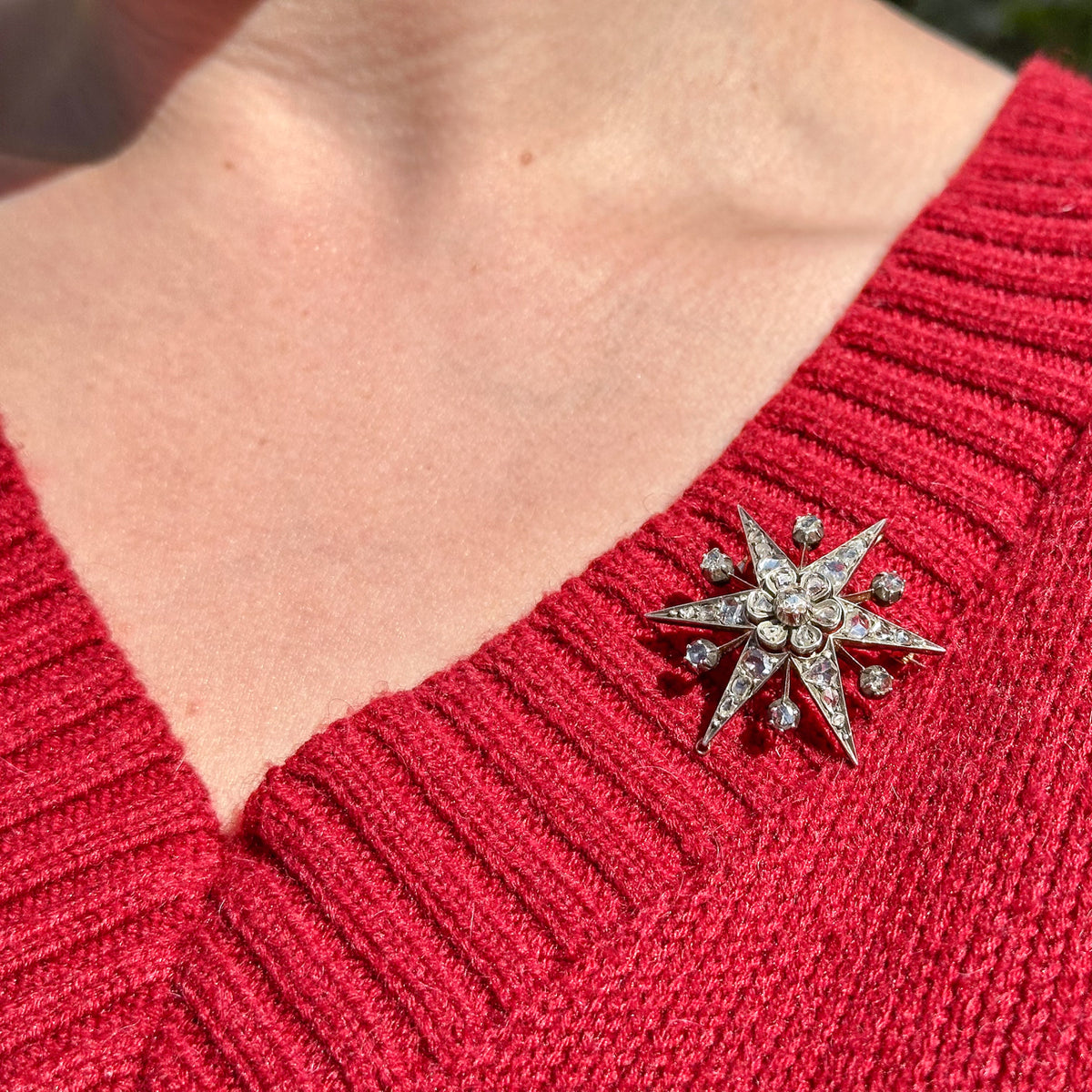 Antique Victorian Diamond Star Brooch Silver 15ct Gold