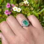 Edwardian Style Emerald Diamond Cluster Ring 1.35ct Emerald