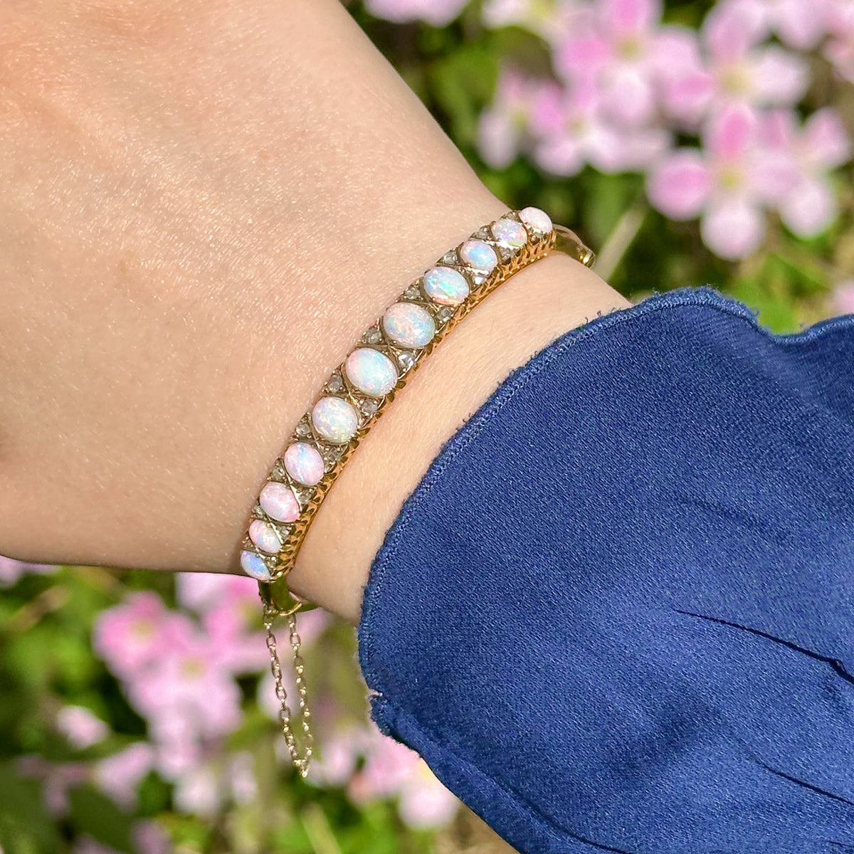 Antique Victorian Opal Diamond Bangle 15ct Gold
