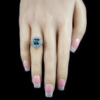 Edwardian Style Blue Zircon Diamond Cluster Ring 6.78ct Zircon