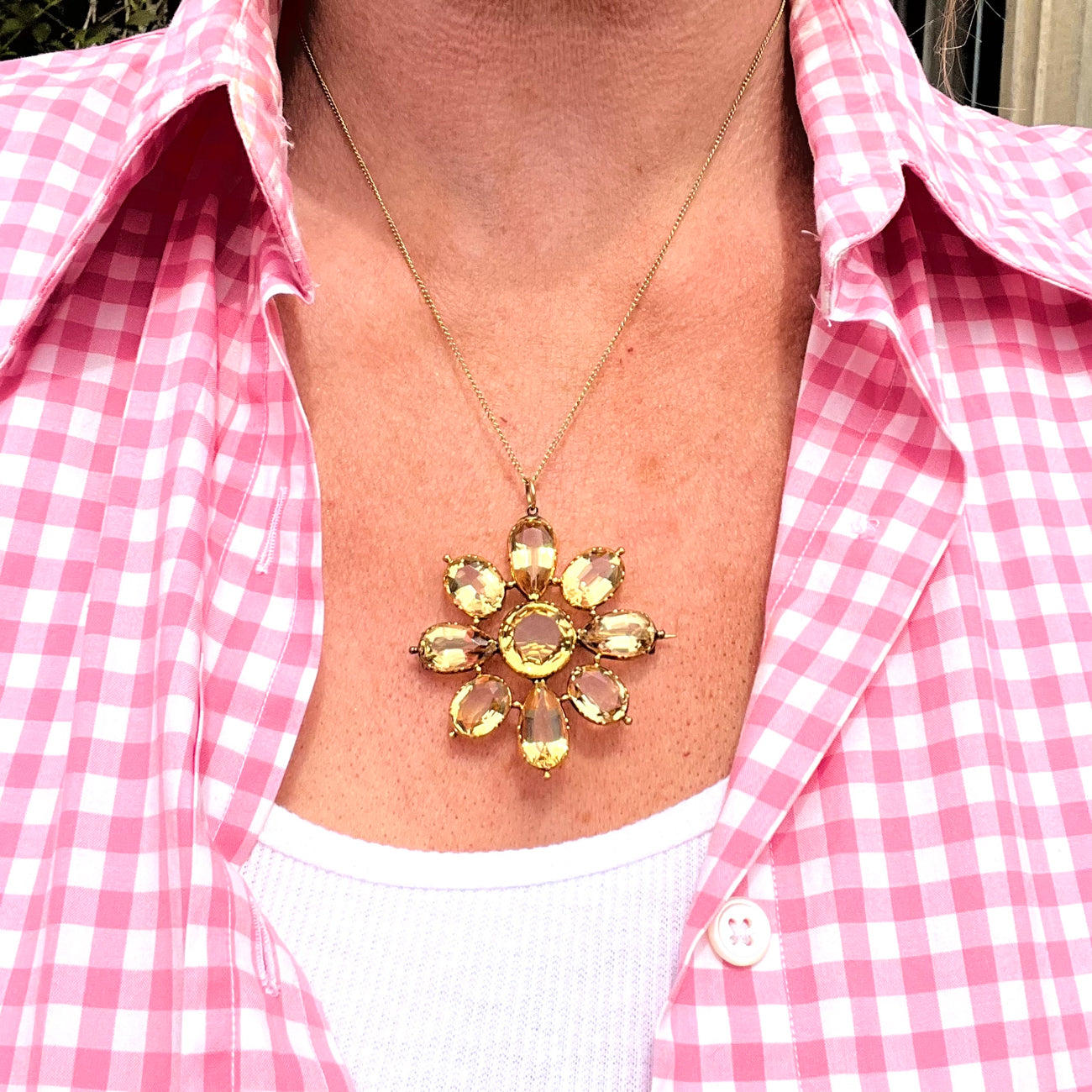 Antique Georgian Citrine Flower Pendant Brooch 18ct Gold