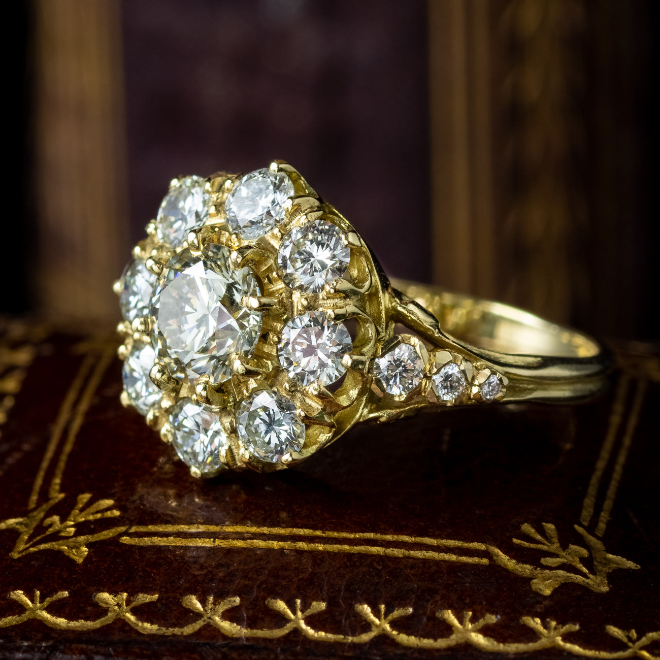 Victorian Style Diamond Cluster Ring 2.4ct Total