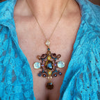 Antique Victorian Large Multi-Gemstone Harlequin Pendant With Box