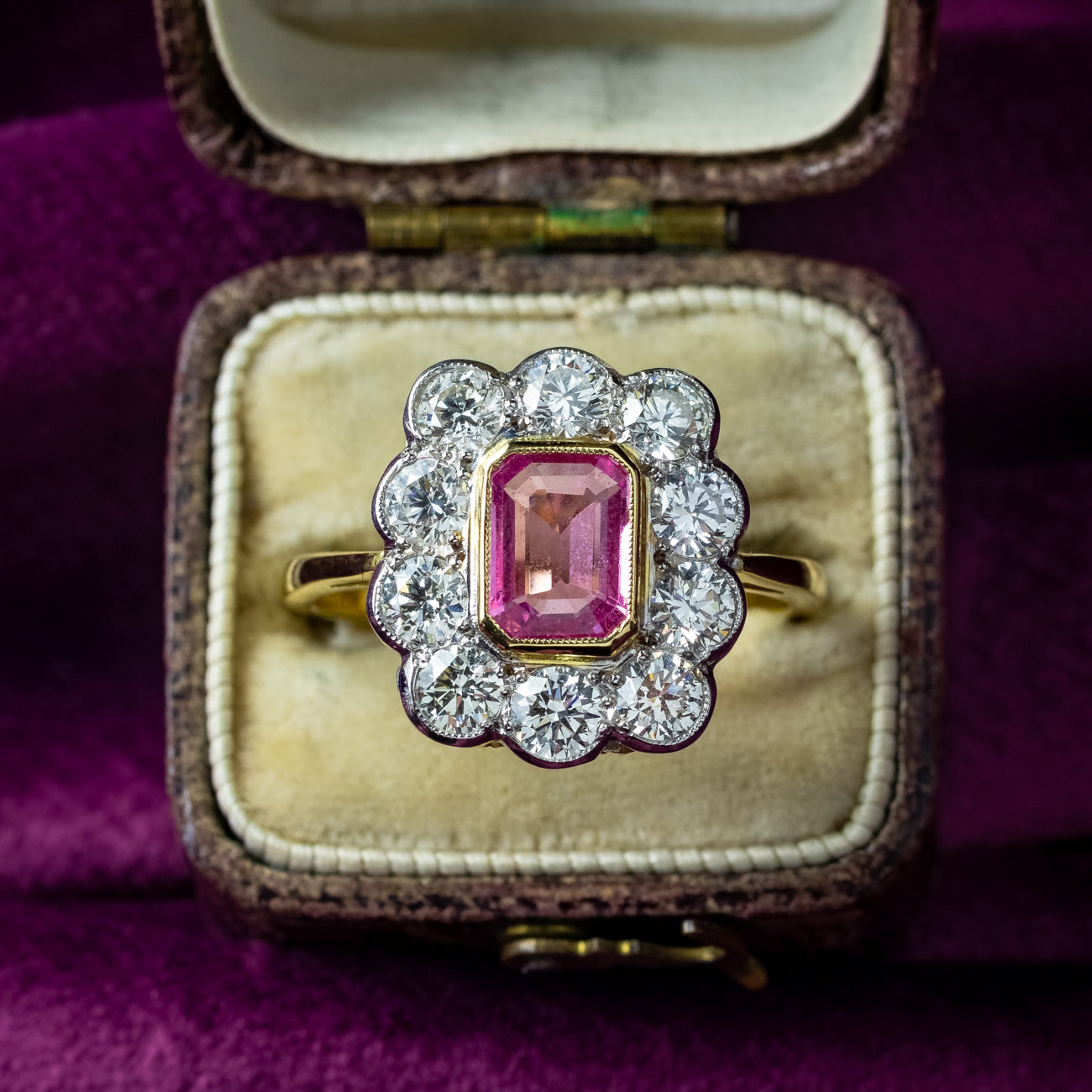 Art Deco Sapphire Diamond Cluster Ring 1.2ct Pink Sapphire Secondary image