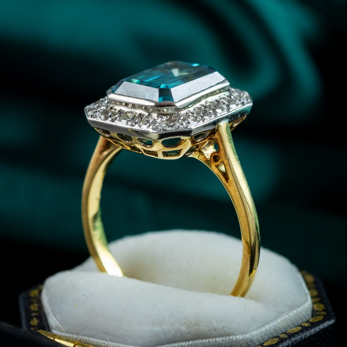 Art Deco Zircon Diamond Ring 5ct Blue Zircon 