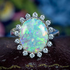 Vintage Opal Diamond Ring 4.5ct Natural Opal With Box