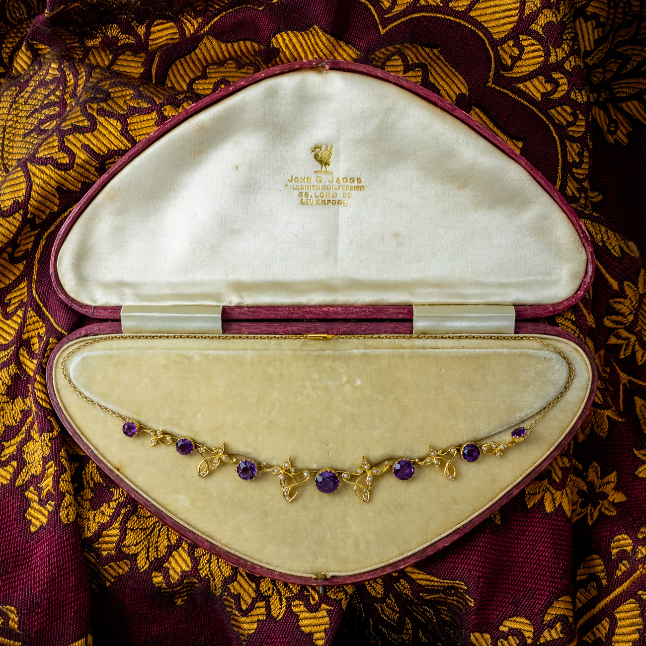 Antique Victorian Amethyst Pearl Necklace 15ct Gold With Box Secondary image