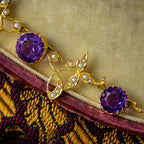 Antique Victorian Amethyst Pearl Necklace 15ct Gold With Box