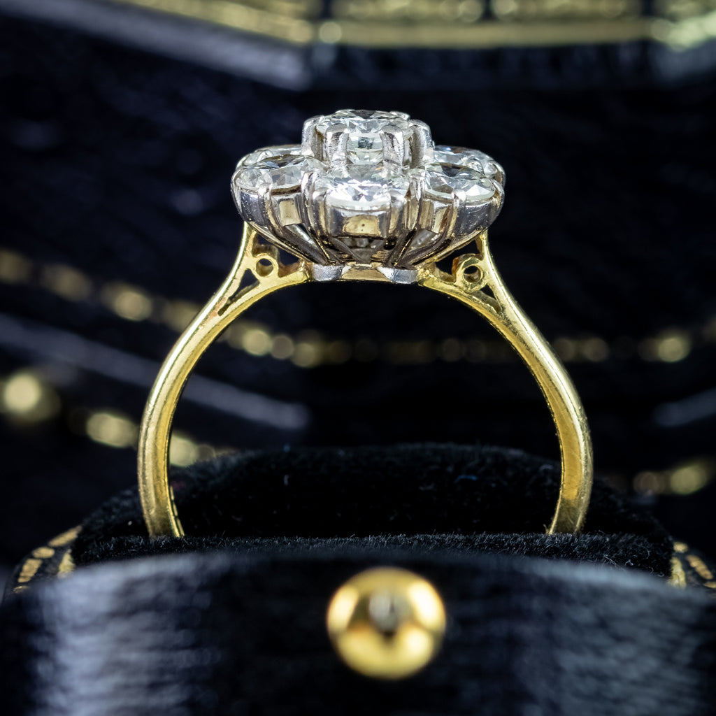 Vintage Diamond Cluster Ring 2.1ct Total Dated 1962