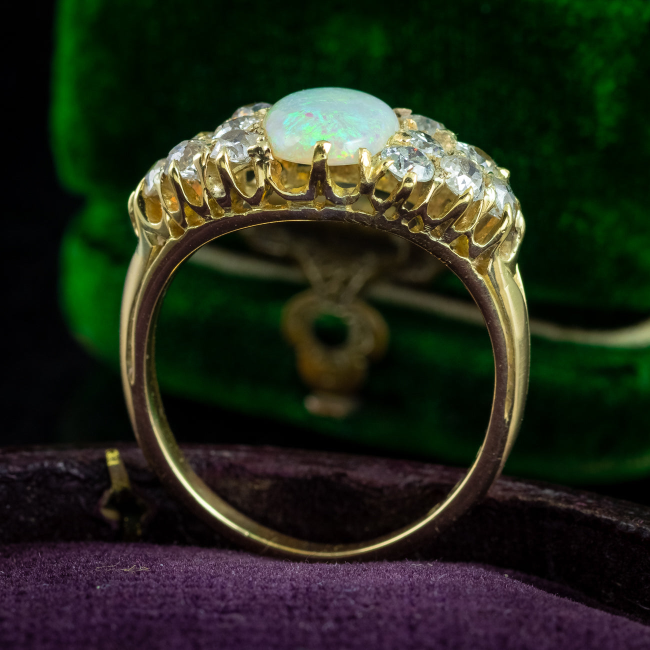 Antique Victorian Opal Diamond Cluster Ring 1.1ct Opal Secondary image