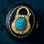Antique Victorian Etruscan Turquoise Padlock Pendant 18ct Gold 