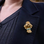 Vintage Poodle Dog Brooch 18ct Gold Turquoise Collar Ruby Eyes