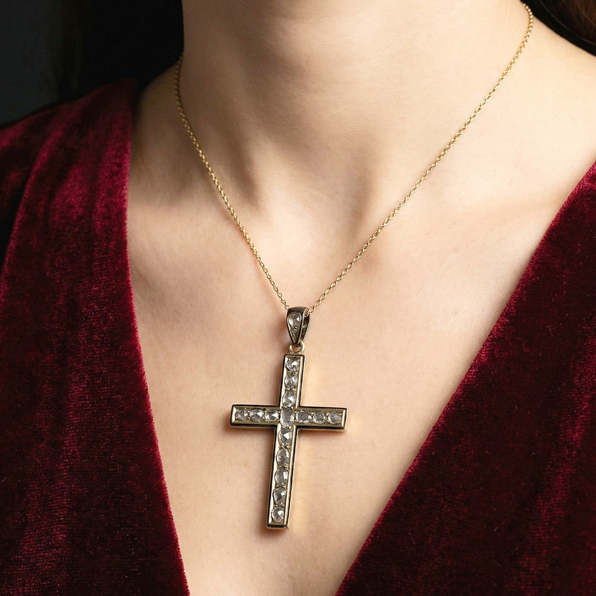 Antique Victorian Diamond Cross Pendant 18ct Gold 3ct Total