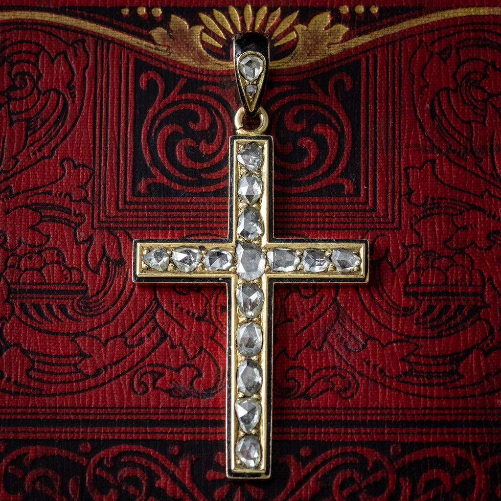 Antique Victorian Diamond Cross Pendant 18ct Gold 3ct Total