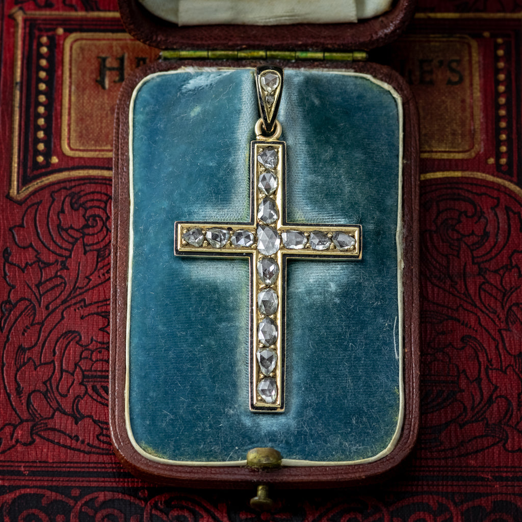 Antique Victorian Diamond Cross Pendant 18ct Gold 3ct Total