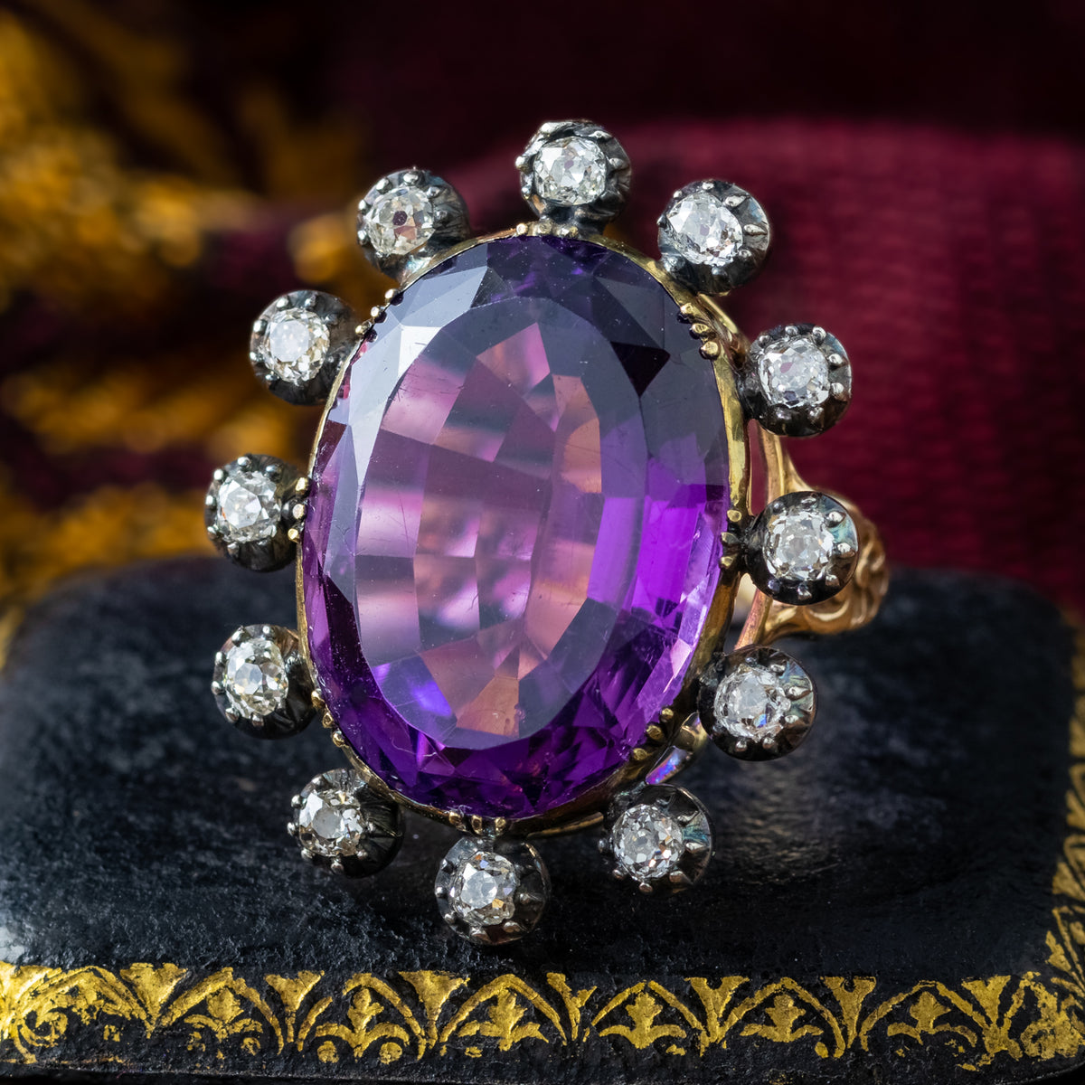 Antique Georgian Amethyst Diamond Cluster Ring 18ct Amethyst 