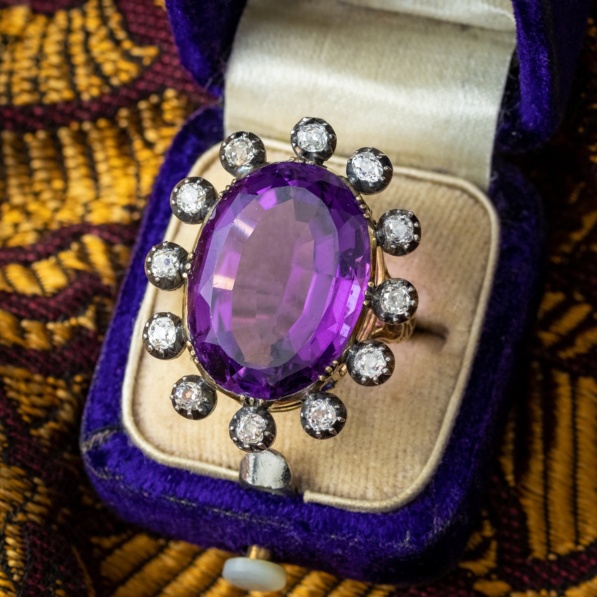 Antique Georgian Amethyst Diamond Cluster Ring 18ct Amethyst 