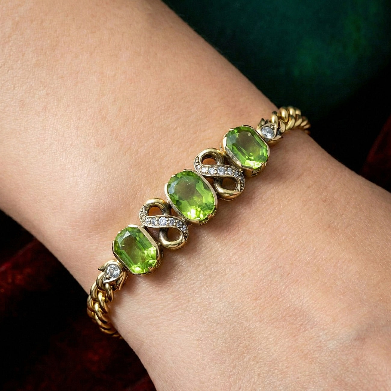 Antique Victorian Peridot Diamond Bracelet 18ct Gold Secondary image