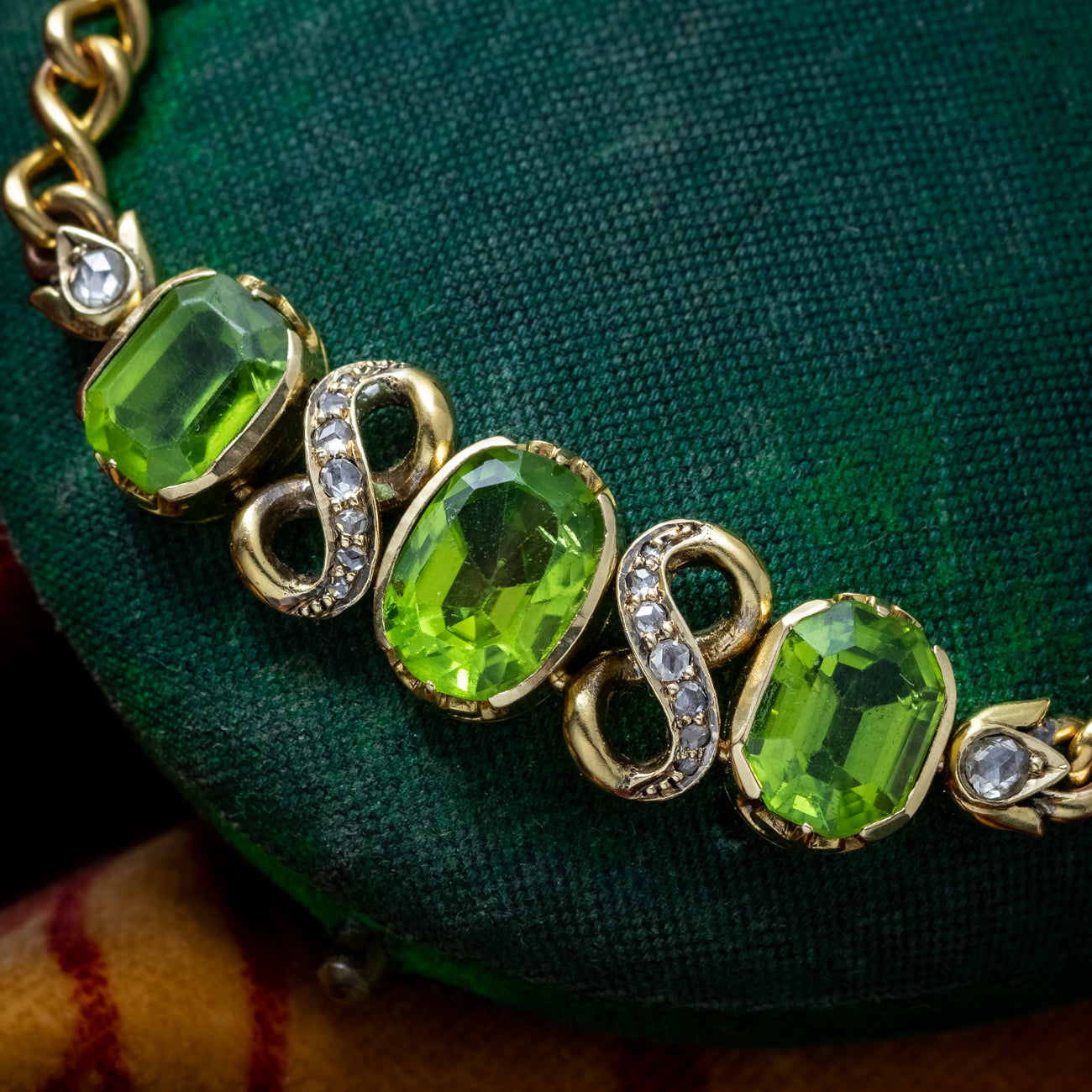 Antique Victorian Peridot Diamond Bracelet 18ct Gold
