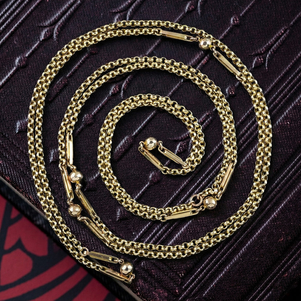 Antique Victorian Guard Chain Necklace 9ct Gold 58 Inch