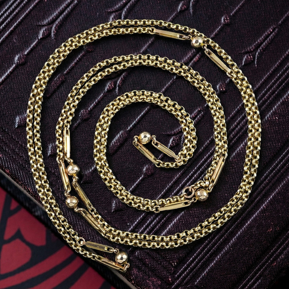 Antique Victorian Guard Chain Necklace 9ct Gold 58 Inch