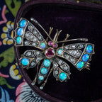 Antique Victorian Butterfly Brooch Diamond Opal Ruby