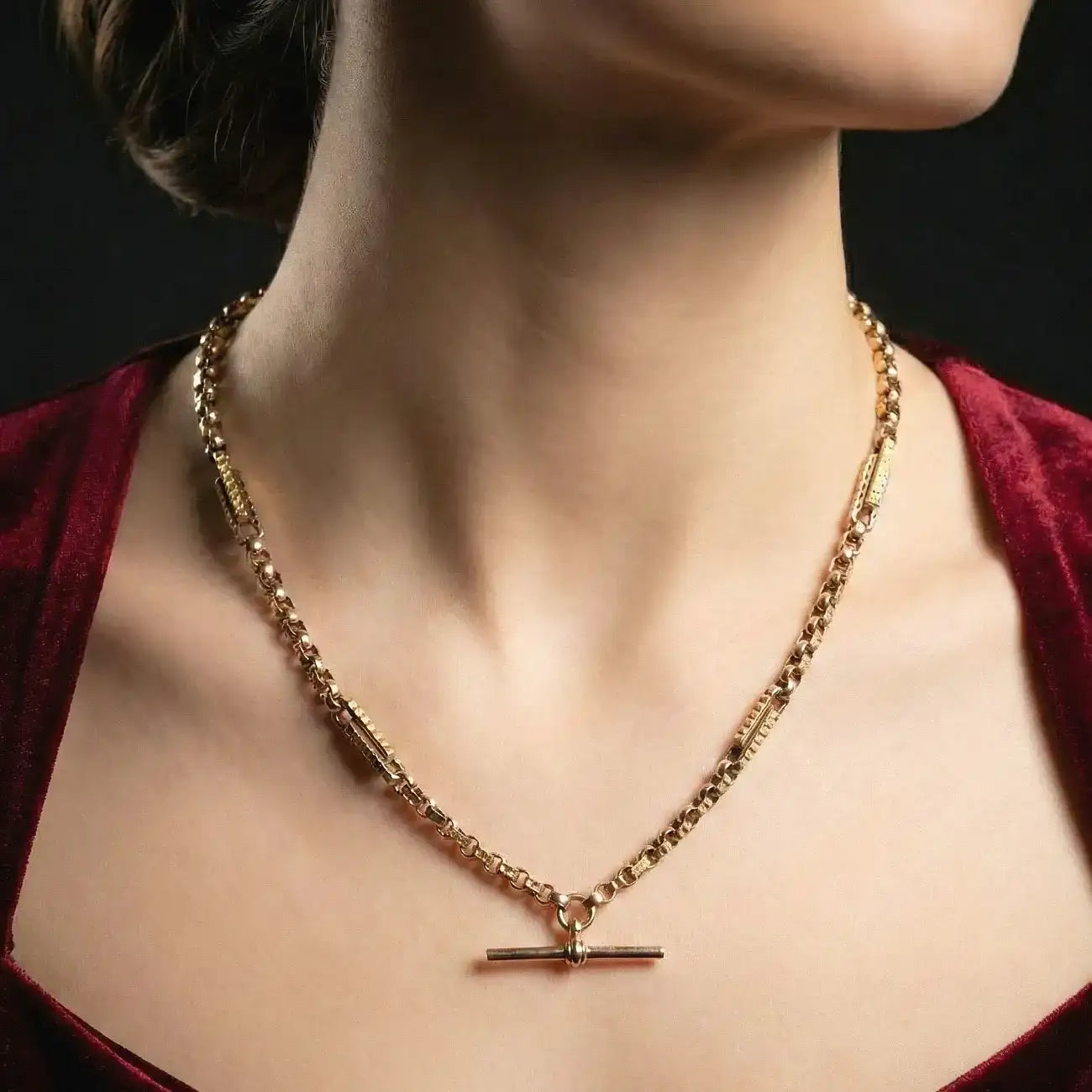 Antique Edwardian Albert Chain Necklace 9ct Gold 17.8 Inch Secondary image