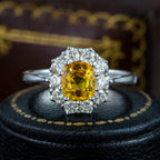 Edwardian Style Yellow Sapphire Diamond Cluster Ring 0.90ct Sapphire