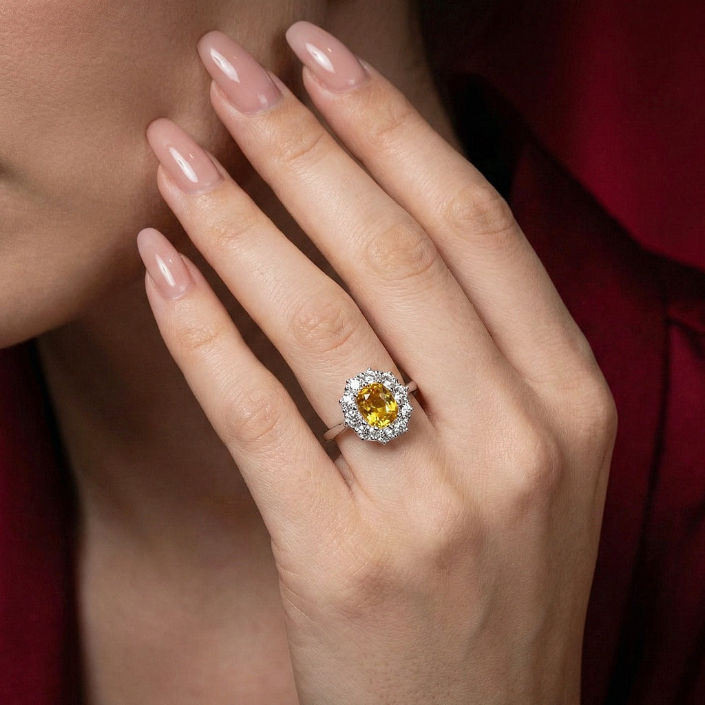 Edwardian Style Yellow Sapphire Diamond Cluster Ring 0.90ct Sapphire
