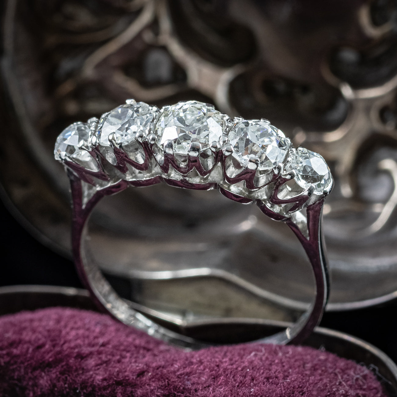 Antique Edwardian Diamond Ring 1.75ct Old Cut Diamonds