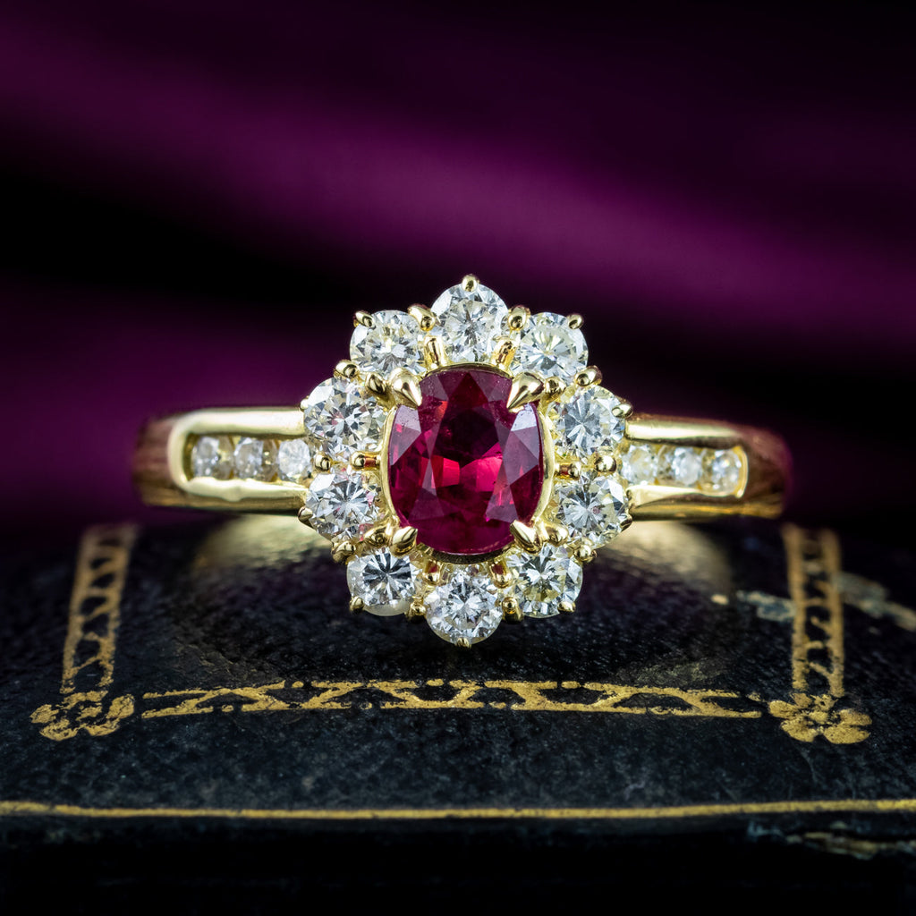 Vintage Ruby Diamond Cluster Ring 1ct Ruby