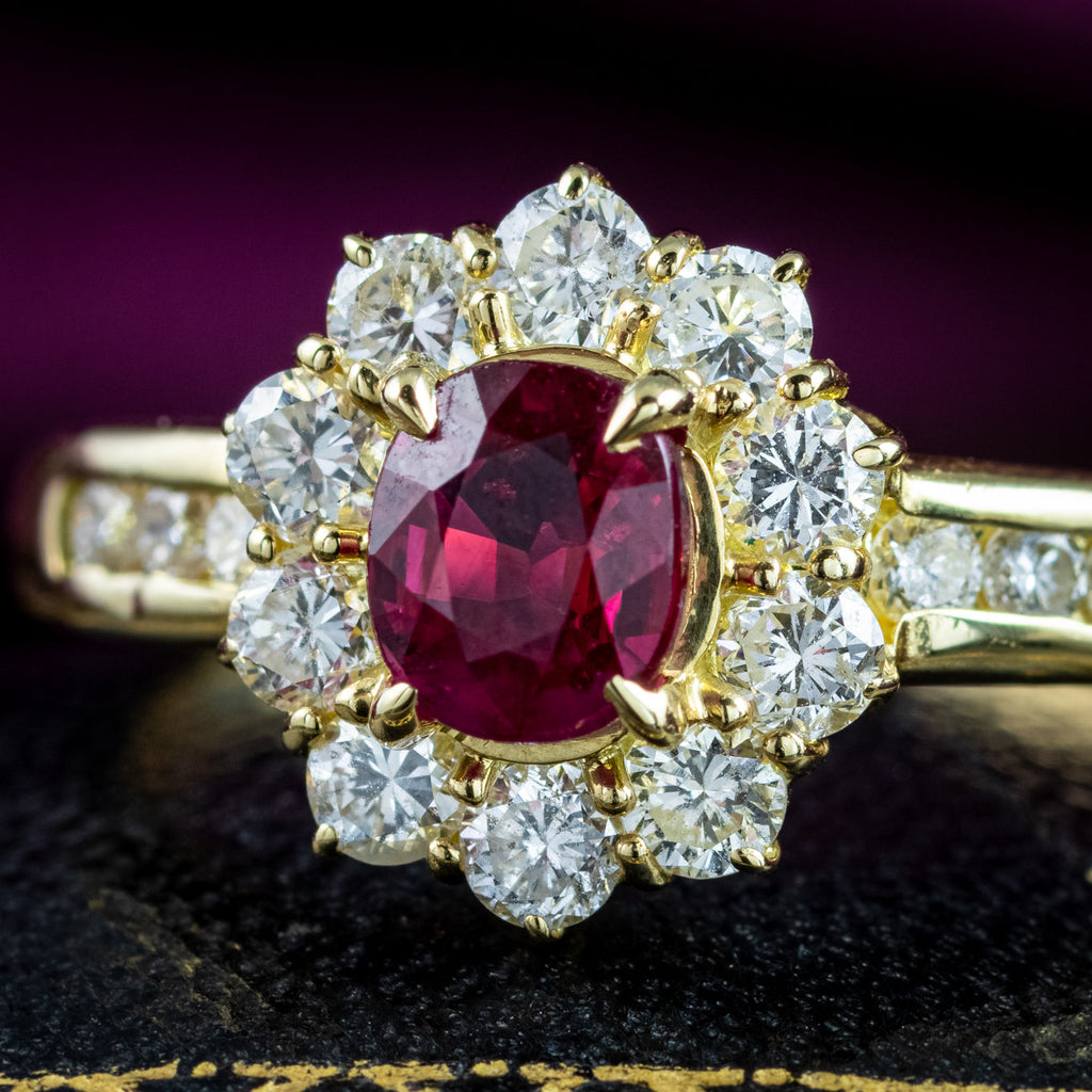 Vintage Ruby Diamond Cluster Ring 1ct Ruby