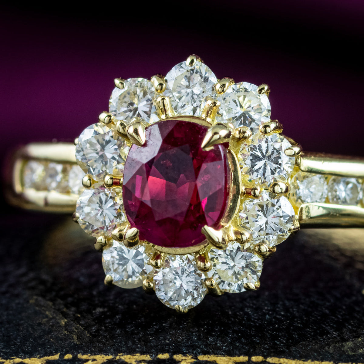 Vintage Ruby Diamond Cluster Ring 1ct Ruby