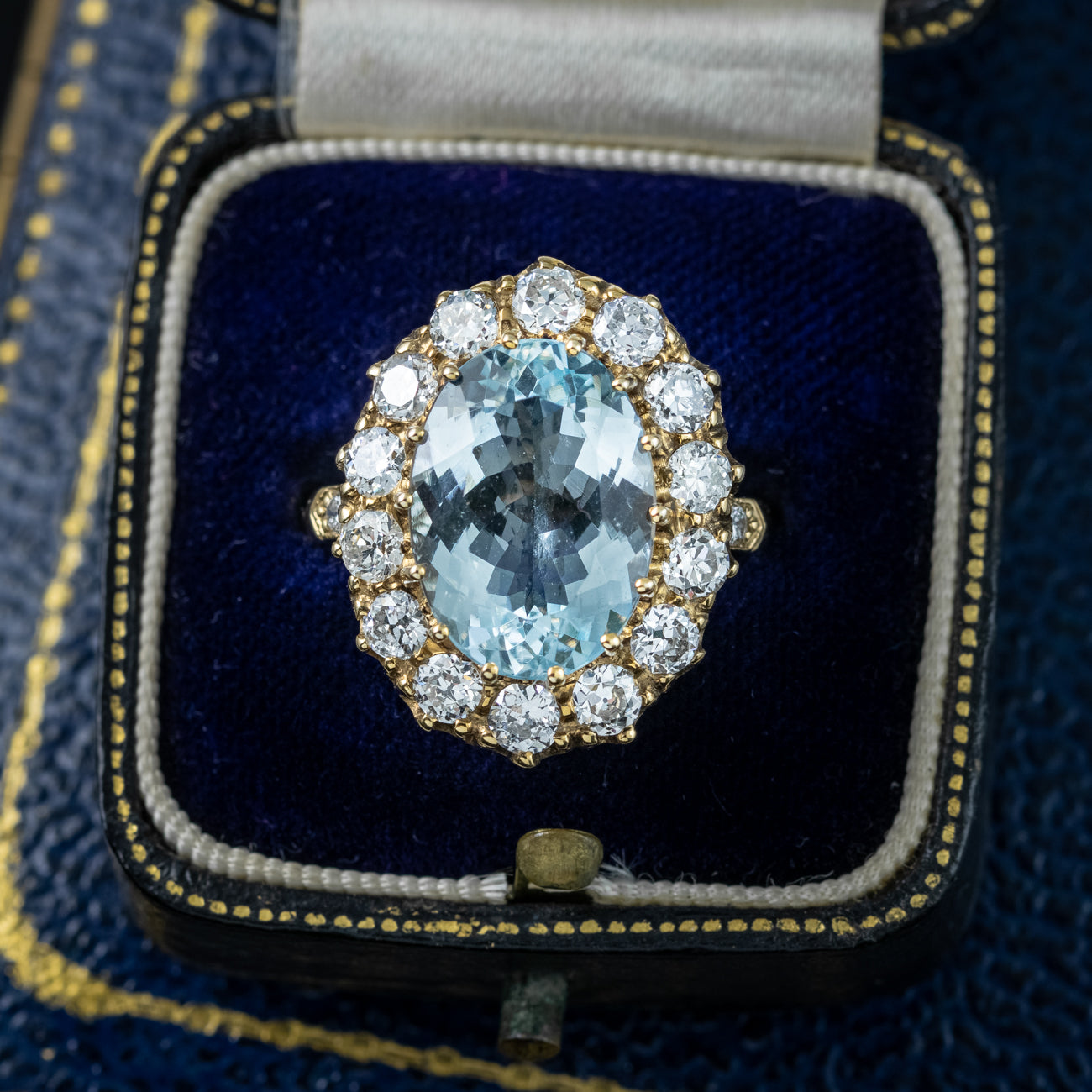 Vintage Aquamarine Diamond Cluster Ring 5.5ct Aqua