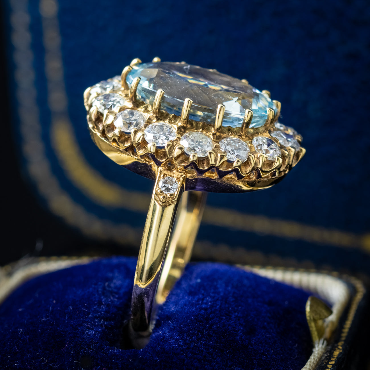 Vintage Aquamarine Diamond Cluster Ring 5.5ct Aqua