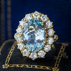Vintage Aquamarine Diamond Cluster Ring 5.5ct Aqua